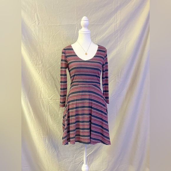 Striped V-Neck Back Cut-Out Dress - Picture 1 of 7
